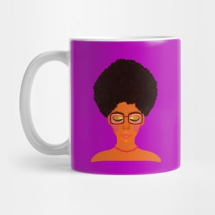 Woman with Afro, Glasses and Coral Beaded Jewelry (Purple Background) Mug